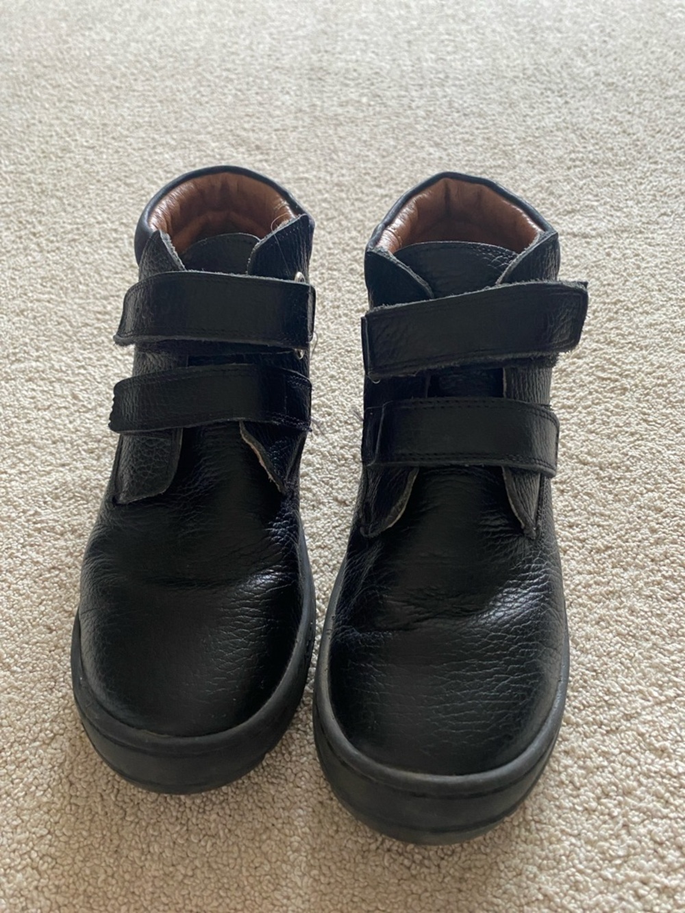 Kids Black Leather Velcro Shoes